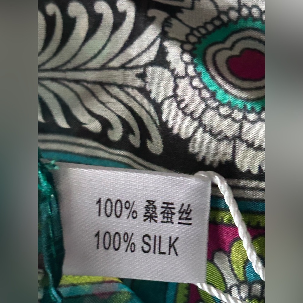 NWT 100% Silk Long Scarf Wrap Mandala Floral Boho Pink Aqua Blue Teal NEW - Picture 14 of 14